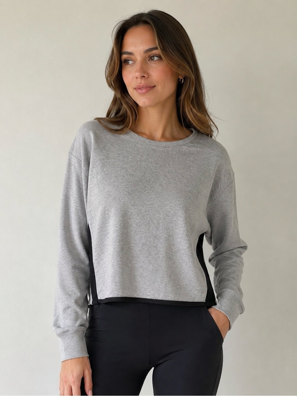 rag & bone Grey Crewneck Sweatshirt with Black Side Panels